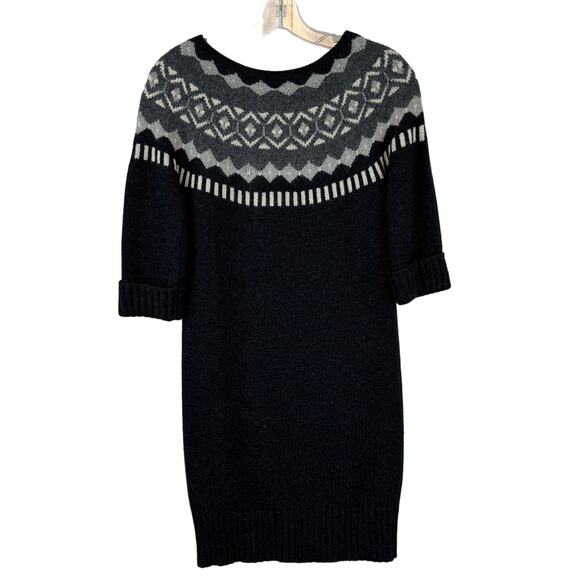 LOFT Grey/White Fair Isle Rabbit Hair Wool 3/4 Sleeve Sweater Dress Size Medium - Picture 2 of 12